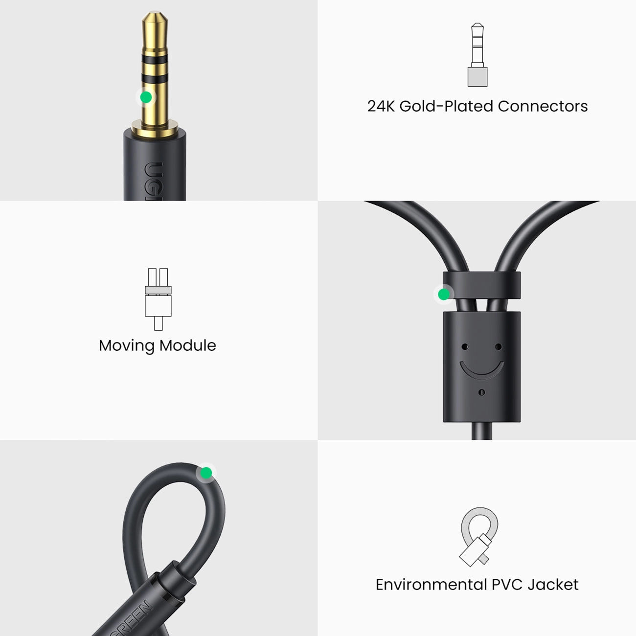 UGREEN RCA Audio Adapter | 0.25M Female Cable Gray - MIZO.at