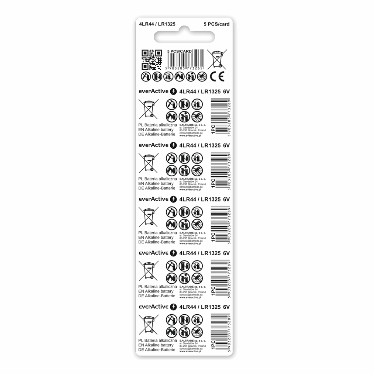 5er Pack everActive 4LR44 / LR1325 / 544A Alkaline Batterie 6V - MIZO.at