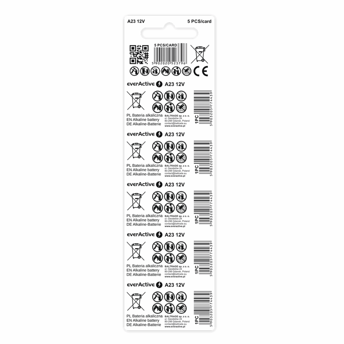 5er Pack everActive 23A / A23 12V Alkaline Batterie Fernbedienung - MIZO.at