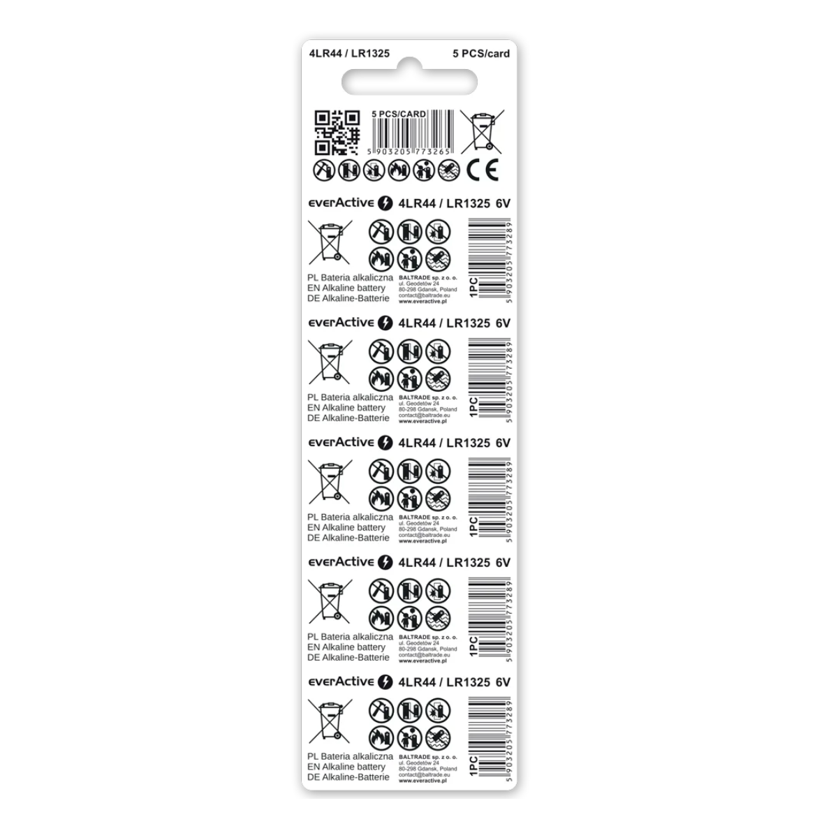 5er Pack everActive 4LR44 / LR1325 / 544A Alkaline Batterie 6V - MIZO.at