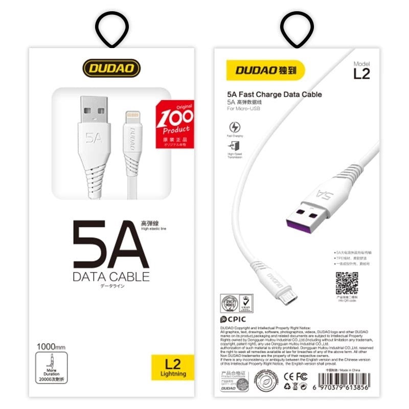 Dudao USB to Lightning Cable (5A, 1m) | Fast Charging & Data Transfer - MIZO.at