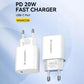 Wozinsky 20W USB-C Ladegerät Dual Port | PD & QC Schnellladung Weiß - MIZO.at