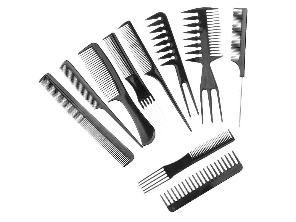 Friseurkamm-Set 10-teilig mit Etui – Haarschneide- und Stylingkämme