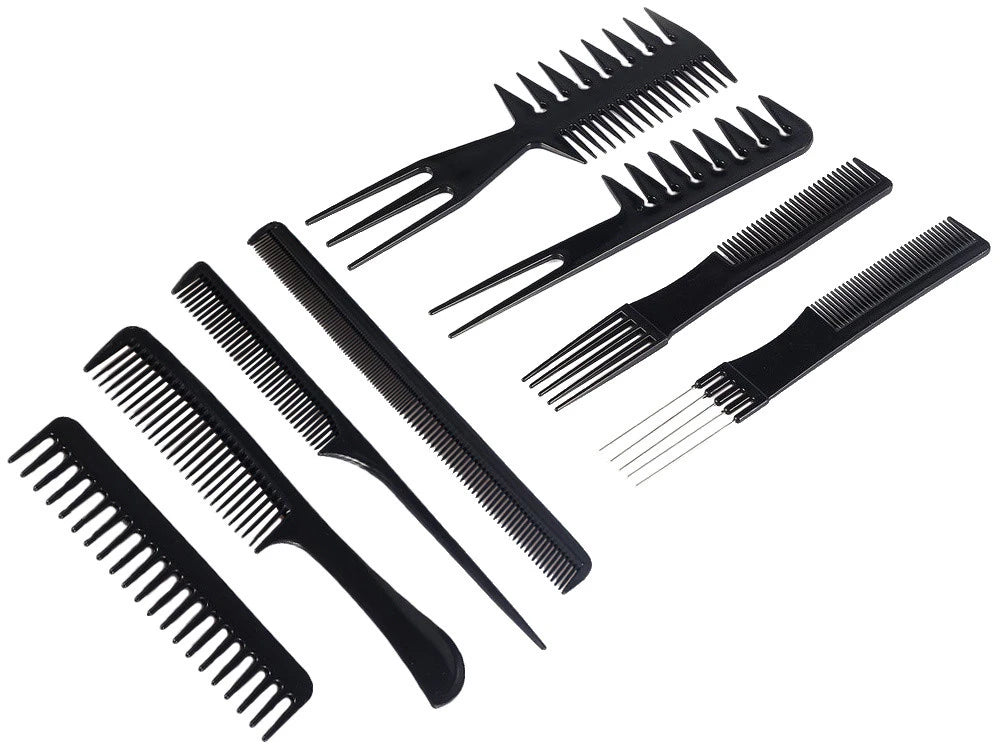 Friseurkamm-Set 10-teilig mit Etui – Haarschneide- und Stylingkämme
