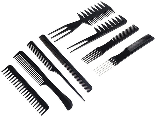 Friseurkamm-Set 10-teilig mit Etui – Haarschneide- und Stylingkämme