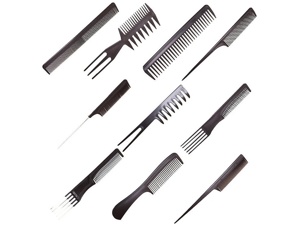 Friseurkamm-Set 10-teilig mit Etui – Haarschneide- und Stylingkämme