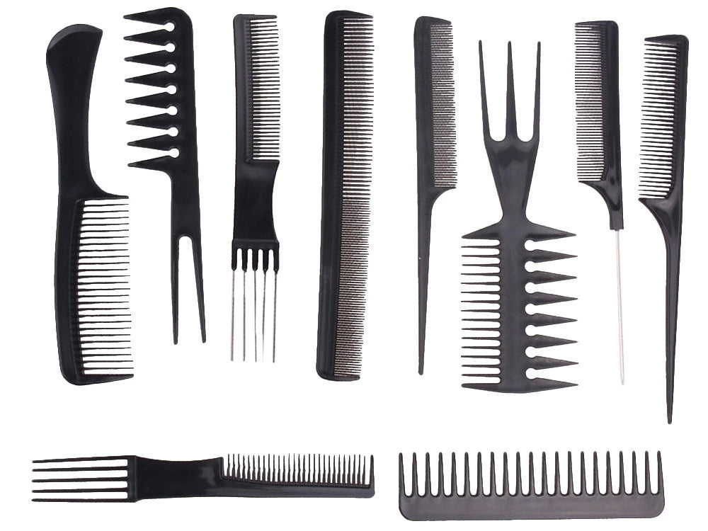 Friseurkamm-Set 10-teilig mit Etui – Haarschneide- und Stylingkämme
