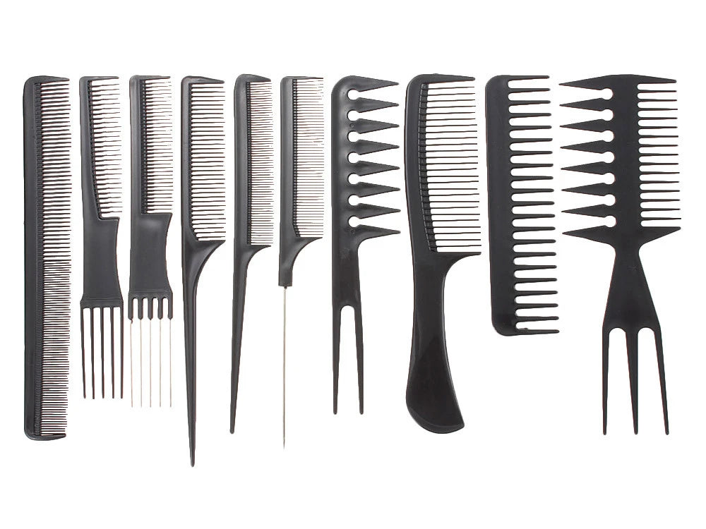 Friseurkamm-Set 10-teilig mit Etui – Haarschneide- und Stylingkämme