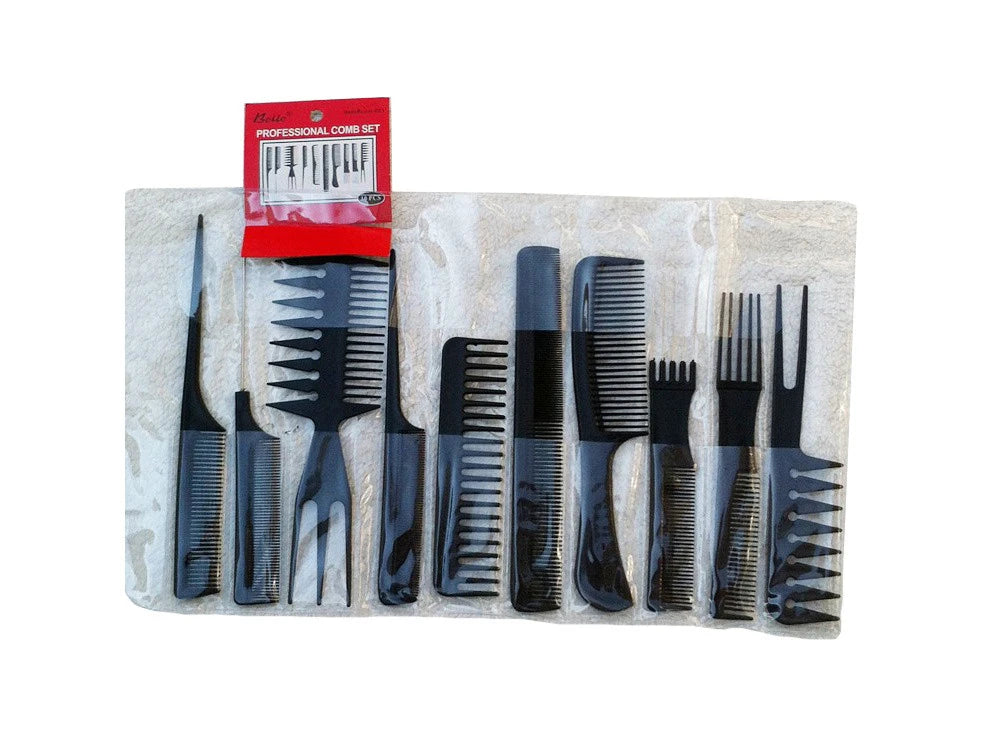 Friseurkamm-Set 10-teilig mit Etui – Haarschneide- und Stylingkämme