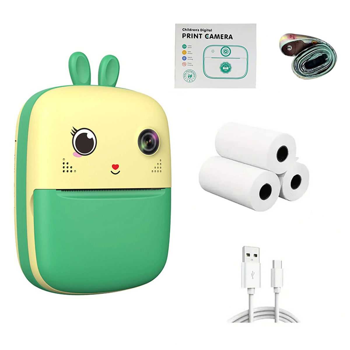 Camera Printer Mini Mini Thermal Printer Kids Camera 48MP Video 1080p Green | Mizo.at