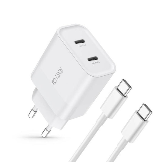 Tech-Protect C20W 2-Port Charger PD20W with Type-C Cable White - MIZO.at