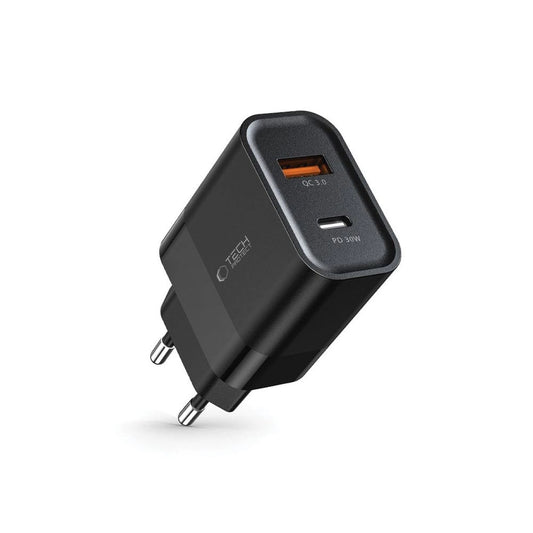 Tech-Protect C30W Charger | USB-C PD 30W & USB-A QC 3.0 | Black - MIZO.at
