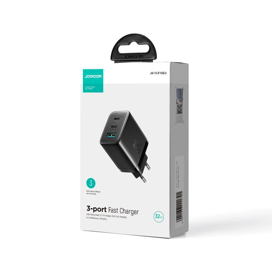 Joyroom JR-TCF10 32W Fast Charger with Dual USB-C & USB-A Ports - Black - MIZO.at