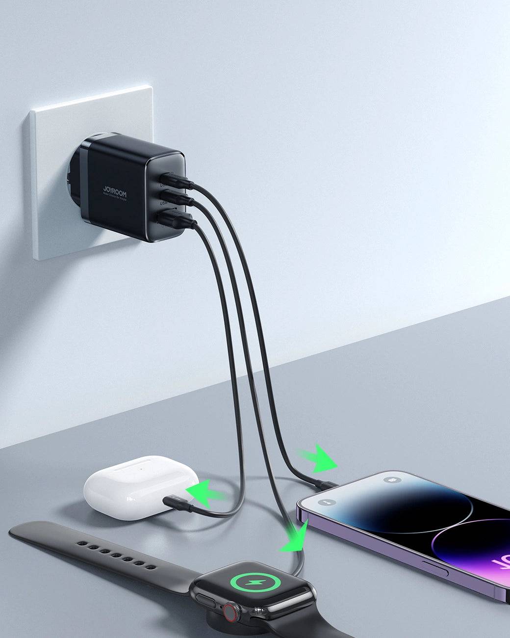 Joyroom JR-TCF10 32W Fast Charger with Dual USB-C & USB-A Ports - Black - MIZO.at