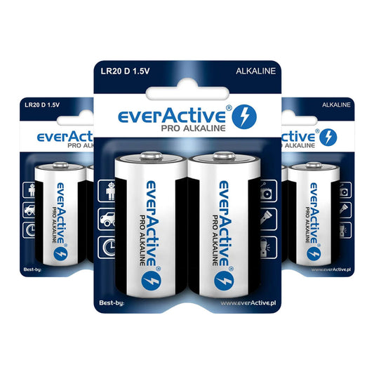 everActive Pro D LR20 1,5V Alkaline-Batterien – 6 Stück (3 × 2er Blister)