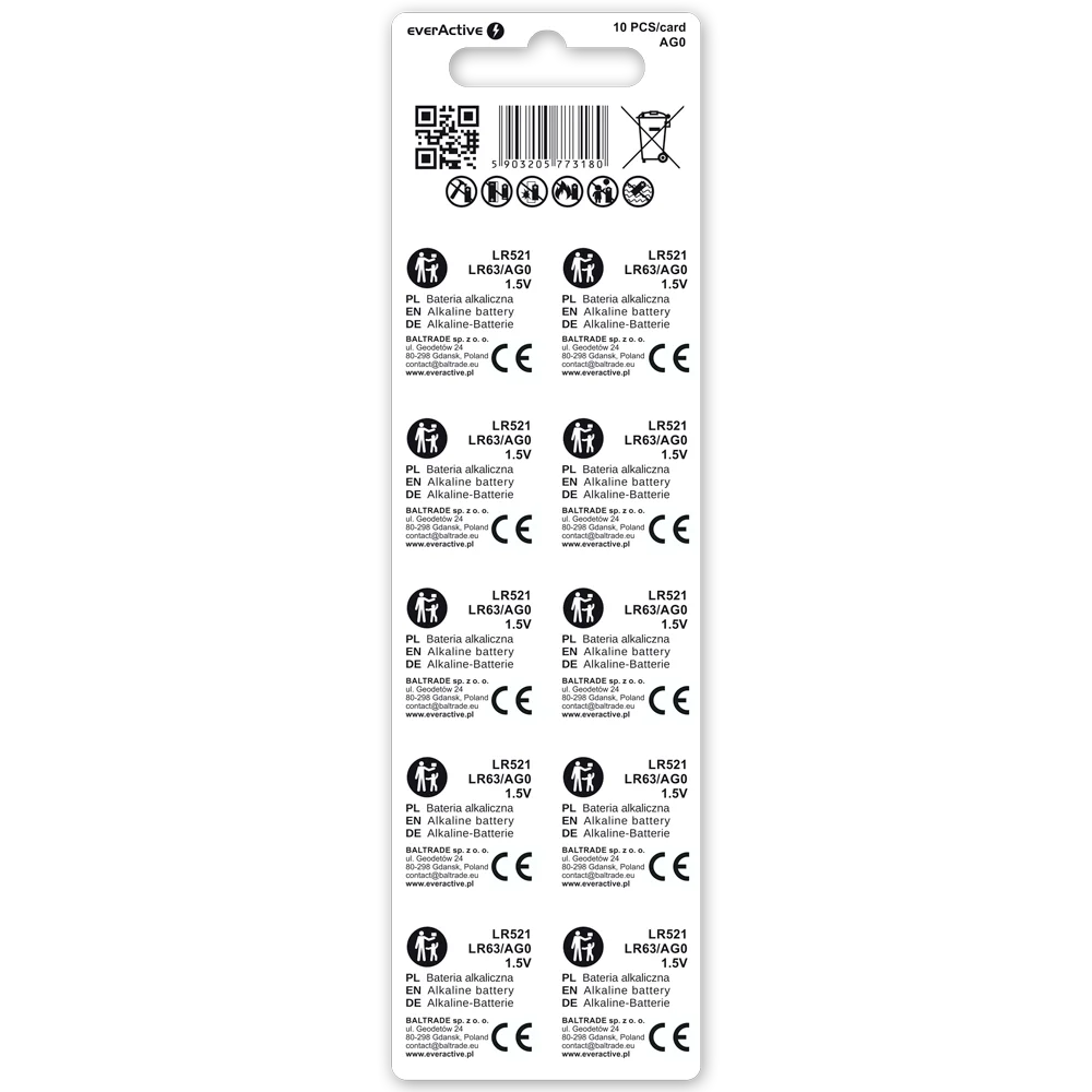 10er Pack EverActive AG0 G0 LR521 Mini Alkaline Batterien