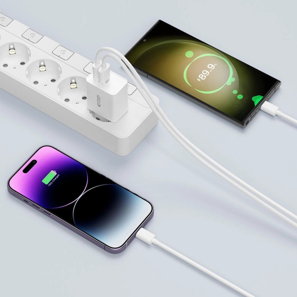 Tech-Protect C35W Dual USB-C PD 35W Fast Charger - White - MIZO.at