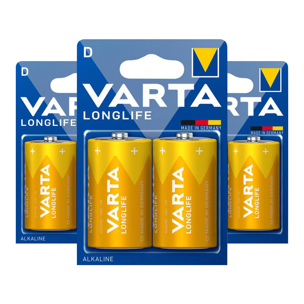 VARTA Longlife D LR20 1,5V Alkaline-Batterien – 6 Stück (3 × 2er Blister)