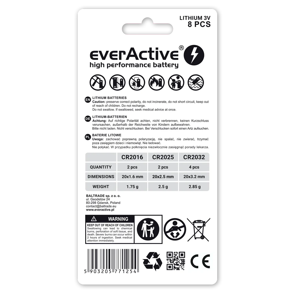 everActive Knopfzellen Set 8er – CR2032/CR2025/CR2016